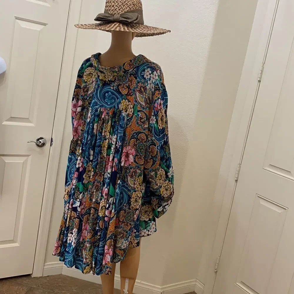 Roman’s 34 W Blouse Tunic Mini Dress Floral Print Multi Color Long Sleeved New - Picture 8 of 10